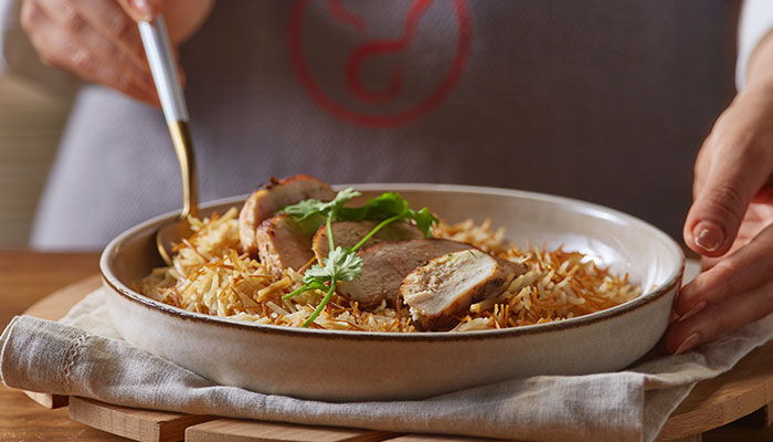مكرونة شعيرية مقطعة مع الدجاج والأرز